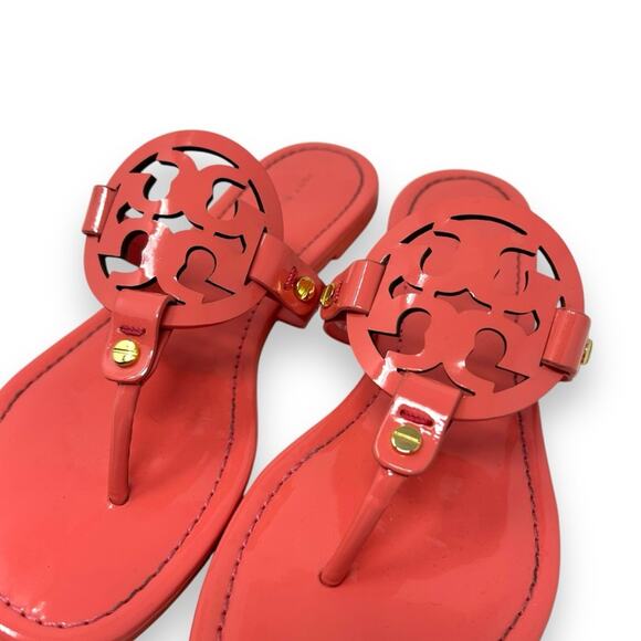 Tory Burch Patent Leather Miller Sandal Coral Crush 7 Women’s - Picture 3 of 12
